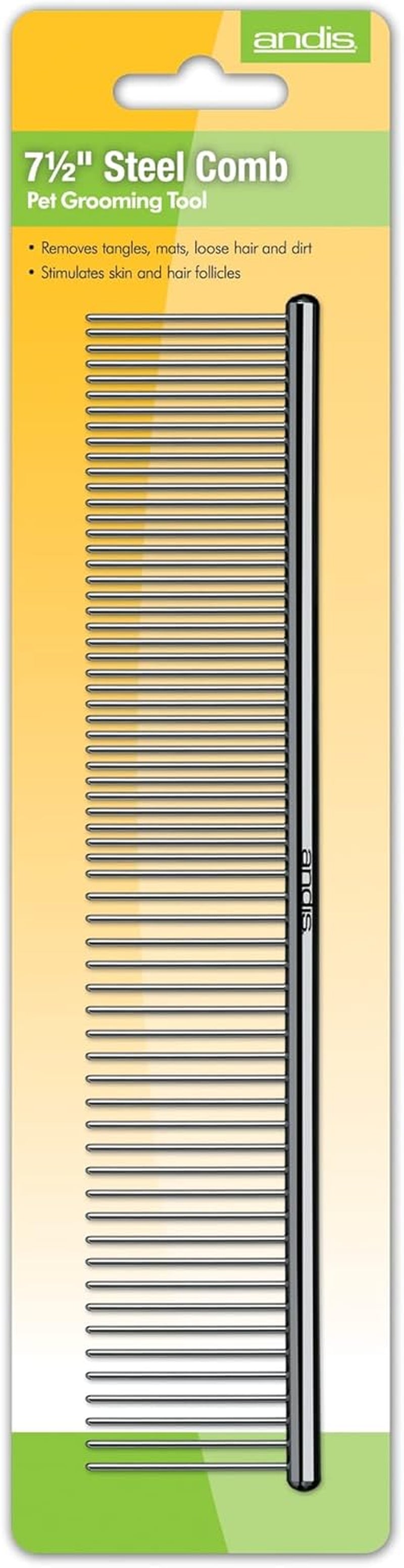 andis-65730-stainless-steel-comb-for-knots-mats-loose-hair-removal-effective-dematting-tool-comfortable-lightweight-portable-safe-for-dogs-cats-pets-silver-7-1-2-inch