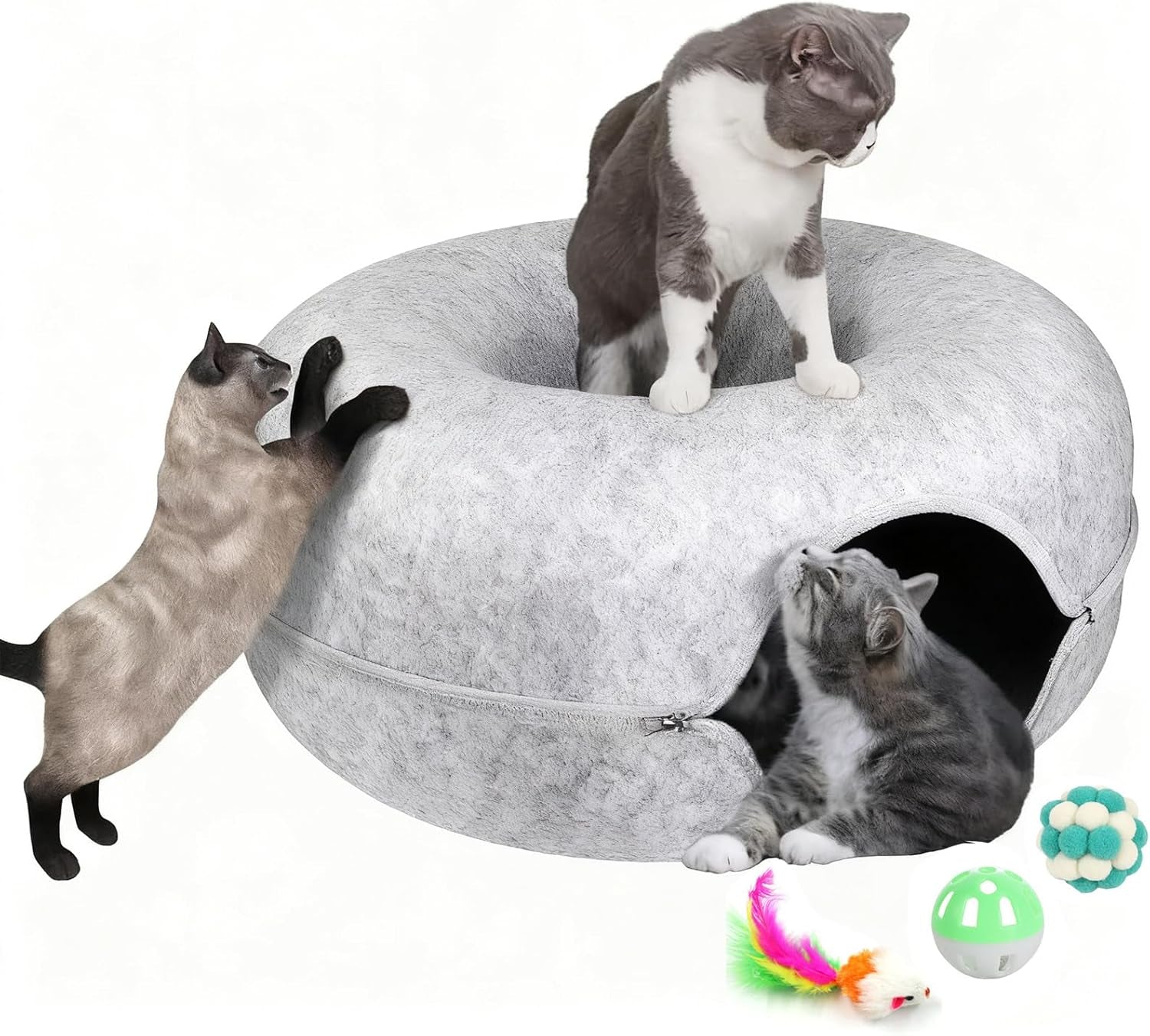 cat-donut-tunnel-bed-for-indoor-cats-peekaboo-cat-cave-detachable-felt-washable-interactive-play-cozy-rest-space-for-multiple-cats-dark-gray