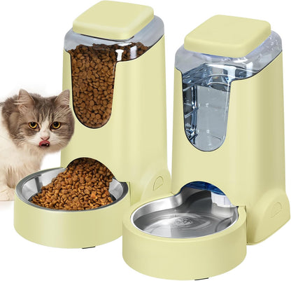 Automatic Cat Feeder and Water Dispenser with Stainless Steel Bowl Dog Gravity Food Feeder and Waterer for Small Medium Pets Puppy Kitten 1 Gallon X 210