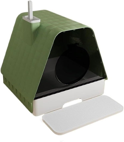 Pet Supplies, Enclosed Cat Litter Box with Lid, Anti-Splash Drawer & Scoop, Pedals(Green)1