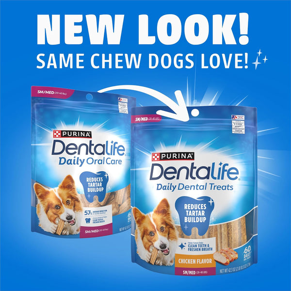 Dentalife Purina Daily Oral Care Dental Dog Treats, Small/Medium, 60 Ct | for Small and Medium Dogs 20-40 Lbs, Chicken-Flavored Dental Chews, Freshen Breath and Fight Tartar Buildup, Made in the USA2