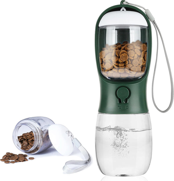 Dog Water Bottle with Food Container, Portable Leak Proof Pet Water Dispenser for Walking Hiking Travel, Puppy Essentials Accessories for Small Large Dogs, Dog Gifts (10Oz/15Oz/19Oz)12