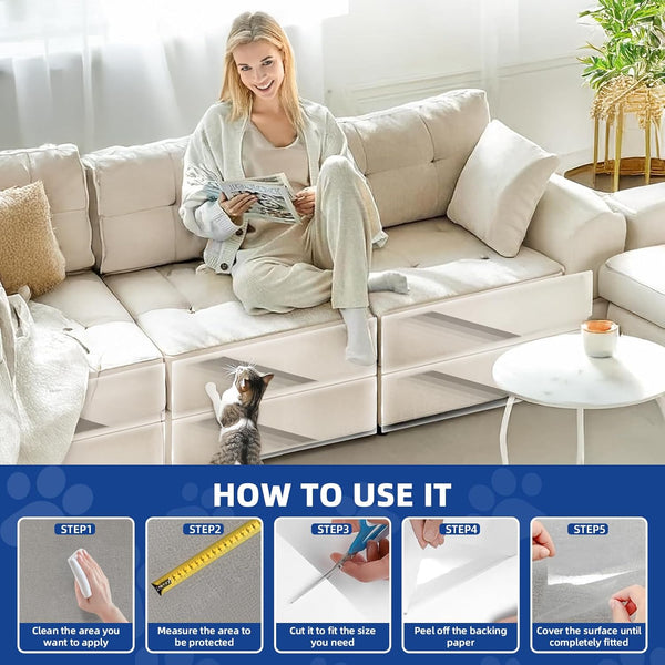 Toosoft anti Cat Scratch Furniture Protector Clear Vinyl 196.9"X16.5" | Couch Protector from Cat Claws Thicken - Single Sided Sticky Flexible Dog Tape for Furniture, for Couch Corner Door Walls Bed6