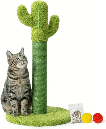 Happi N Pets 33" Tall Cactus Cat Scratching Post for Large Cats, Heavy Duty Double Scratch Posts with Flower & Crinkle Leaves, Cactus Cat Tree with 2 Bonus Toy & Catnip, Green Stable Scratching Post7