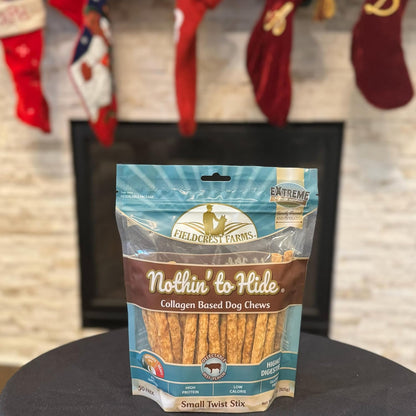 Fieldcrest Farms Nothin' to Hide Twist Stix, Beef Flavor, Easily Digestible, Supports Skin, Coat, Joints & Muscles, for Moderate Chewers under 15Lbs, 50 Pieces15
