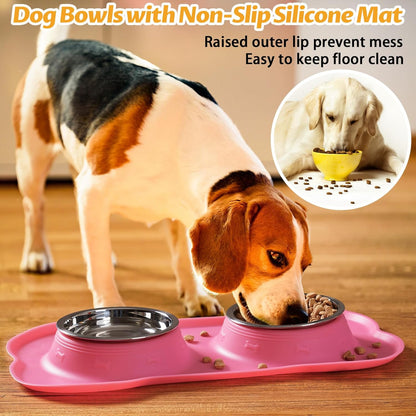 Hubulk Pet Dog Bowls 2 Stainless Steel Dog Bowl with No Spill Non-Skid Silicone Mat + Pet Food Scoop Water and Food Feeder Bowls for Feeding Small Medium Large Dogs Cats Puppies (S, Pink)6