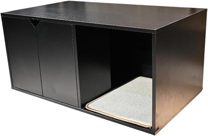 35.83" Black Cat Litter Box Enclosure Hidden Furniture with Scratching Pad, Modern Indoor Cat House5