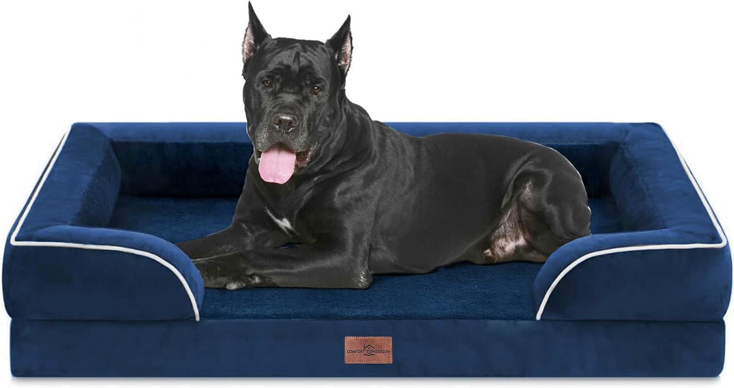comfort-expression-orthopedic-dog-bed-for-extra-large-dogs-with-bolster-waterproof-dog-couch-bed-with-washable-cover-non-slip-bottom-supportive-egg-crate-foam-xl-pet-bed-42x30-inch