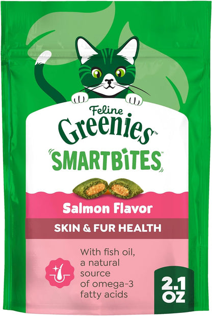 Greenies Feline Smartbites Skin & Fur Health Cat Treats, Salmon, 4.6 Oz | Fish Oil & Flaxseed, Omega-3S, No Artificial Flavors or Preservatives, under 2 Calories per Treat, Crunchy & Soft18
