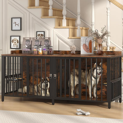 BOINN 63" Heavy Duty Dog Crate Furniture with 4 Doors, Removable Divider & Openable Top, Indoor Dog Kennel with Raised Edge Tabletop, Double Dog Cage for Medium Large Dogs, Decorative Pet Crate16