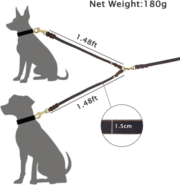 Genuine Leather Braided Coupler for Dog Leash,Leather Dog Leash for Walking Two Dogs, Multipurpose, Can Be Used as Safety Seatbelt Leash in Car, Backup Clip for Dog Harness4