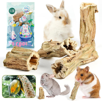 Abizoo Natural Bunny Chew Toys,6 Pcs Organic Papaya Wood Sticks Chew Toys for Rabbit,Hamster,Guinea Pig,Chinchilla,Gerbil,Rat Healthy Chews Teeth Grinding Treats, Squirrel Molar Snack8