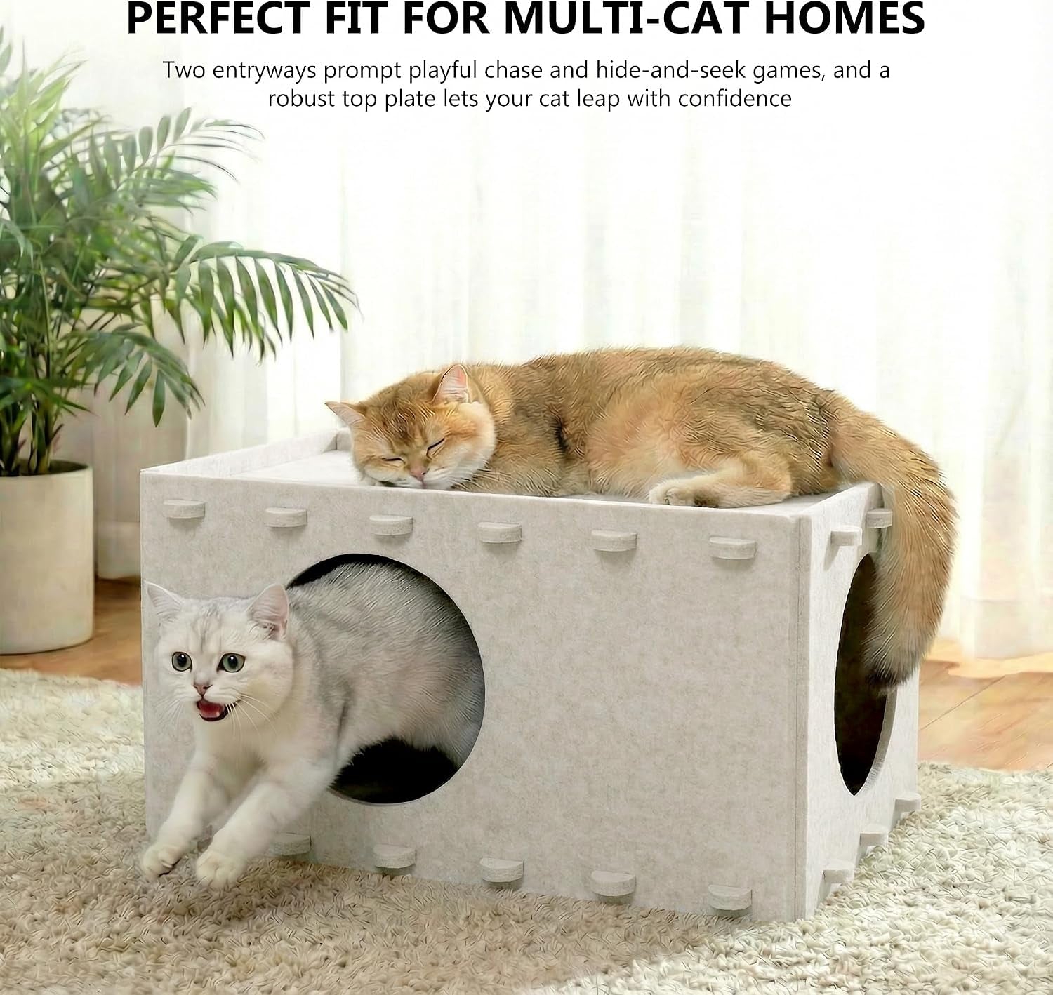 cat-house-for-indoor-cats-scratch-resistance-cat-cave-bed-felt-peekaboo-cat-hideaway-for-large-multiple-cats-up-to-22lbs-cream