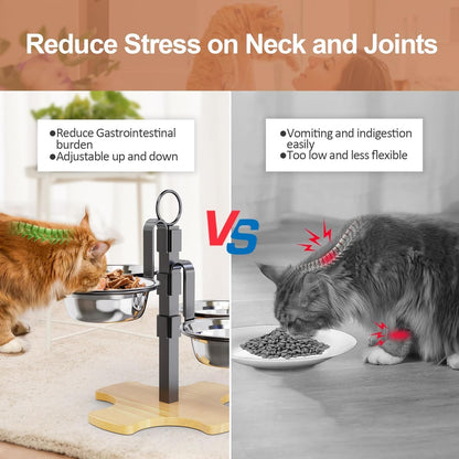Elevated Cat Bowls 3 Adjustable Height 4 Stainless Steel Cats&Dogs | Pet Elevated Raised Cat Food and Water Bowls 3 Adjustable Heights 4 Stainless Steel Bowls for Indoor Cats Small Dogs4