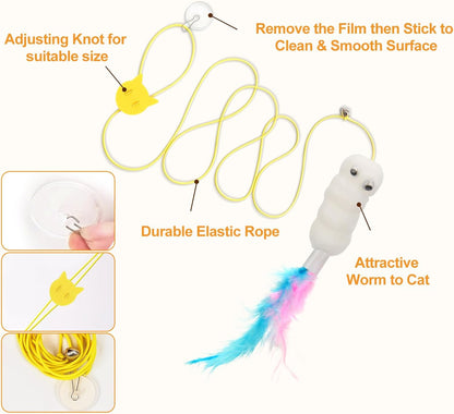 JIARON 6 PCS Interactive Cat Feather Toys, Indoor Hanging Retractable Cat Toy, Self Play Toys Make Fun Excecise5