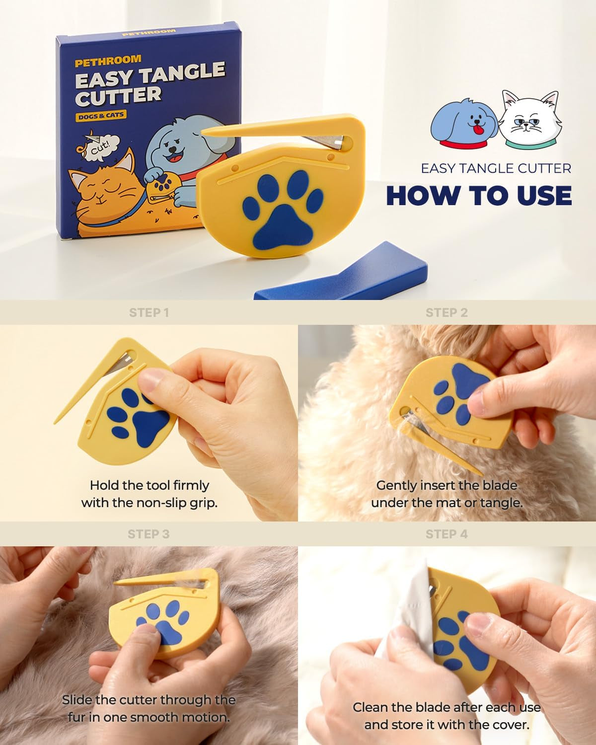 pethroom-easy-tangle-cutter-for-dogs-cats-professional-dematting-tool-cat-matted-fur-remover-with-steel-blade-safe-gentle-pet-grooming-comb-for-long-medium-coats