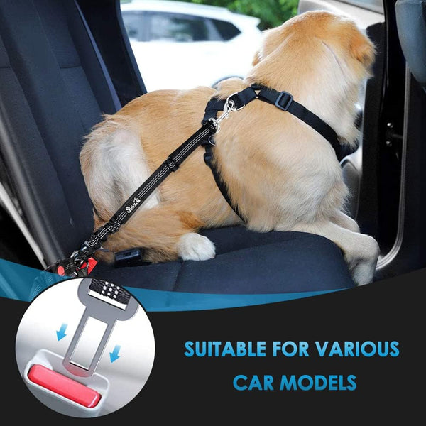 Slowton Dog Seat Belt for Car, 2 Pack Dog Car Harness Seatbelt Adjustable with Elastic Bungee Buffer, 2 in 1 Pet Car Leash Headrest Restraint Dog Reflective Safety Tether (Black, Headrest+Clip)3