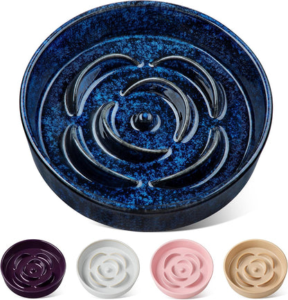 Vancasso Slow Feeder Dog Bowl, 0.6 Cups Ceramic Dog Food Dish for Fast Eaters Small Breed, Puzzle Bowl for Small Dogs and Cats, Blue21