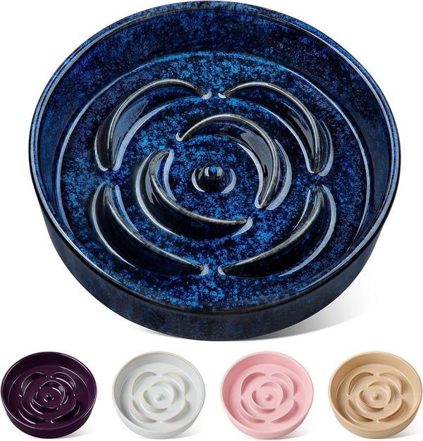 Vancasso Slow Feeder Dog Bowl, 0.6 Cups Ceramic Dog Food Dish for Fast Eaters Small Breed, Puzzle Bowl for Small Dogs and Cats, Blue21