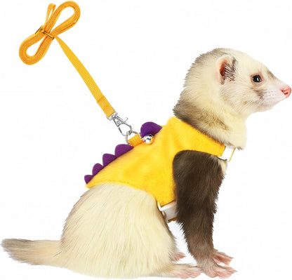 Ferret Harness and Leash Set Small Animals Vest Harness with Safe Bell Dinosaur Shaped Leash Set for Baby Rabbit Guinea Pig Teacup Chihuahua Mouse and Other Small Pet9