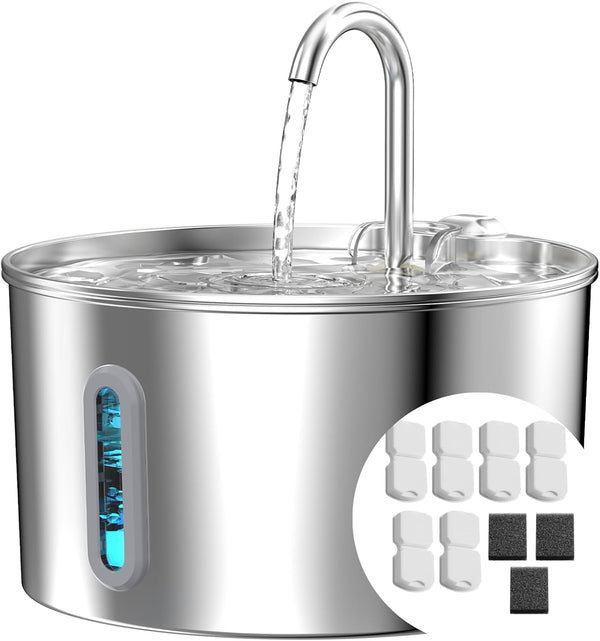 Cat Water Fountain Stainless Steel: 2.2 L Cat Fountain for Drinking - Automatic Pet Water Fountain for Cats inside - Metal Cat Dog Water Dispenser Bowl with Faucet Water Level Window Ultra Quiet Pump | Automatic Metal Pet Water Fountain for Cats Inside, Cat Dog Water Dispenser with Faucet Water Level Window, Ultra Quiet Pump10