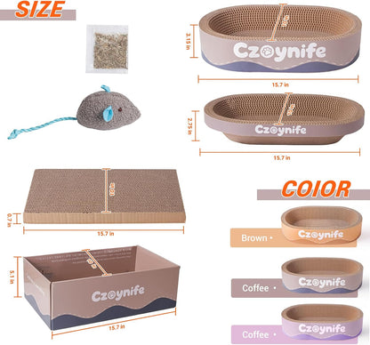 3PCS Cat Scratcher Cardboard, Oval Cat Scratch Pad Bowl Nest for Indoor Cats, round Cat Scratching Board Corrugated Lounge Cat Bed, Furniture Protector for Couch (Coffee, 15.7 * 10 In)3