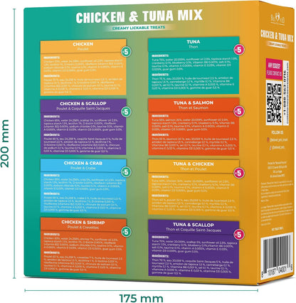 Creamy Lickable Cat Treats & Wet Food Squeeze Tubes – Liquid Kitten Snacks, Urinary Tract Care, Skin & Coat Health, Multivitamin Treats for Cats, & Small Dogs, Lick up 40 Sticks Tuna + Chicken Mix8