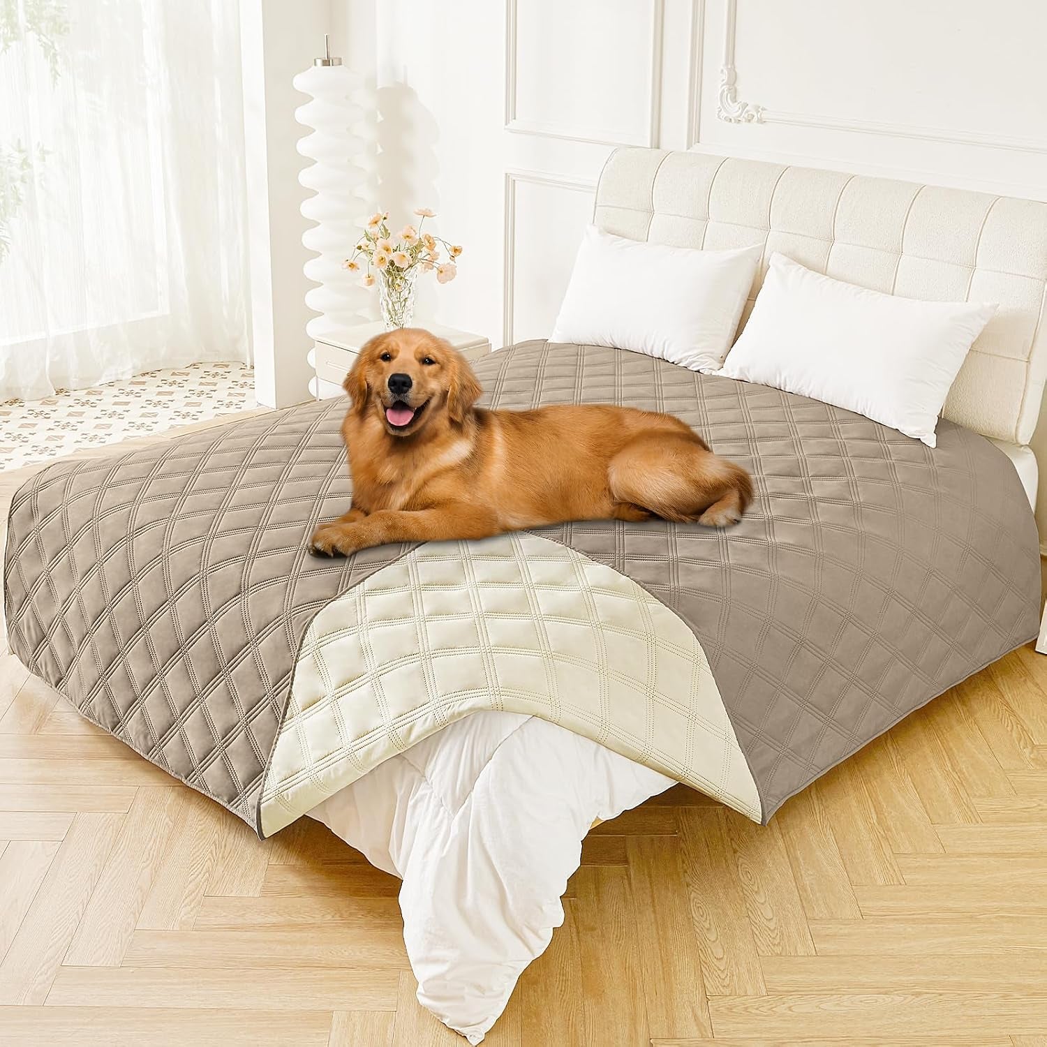 smiry-waterproof-dog-bed-cover-reversible-pet-blanket-for-sofa-couch-soft-washable-dog-blanket-leakproof-couch-cover-for-dogs-cats-furniture-protection-52x82-grey-dark-grey