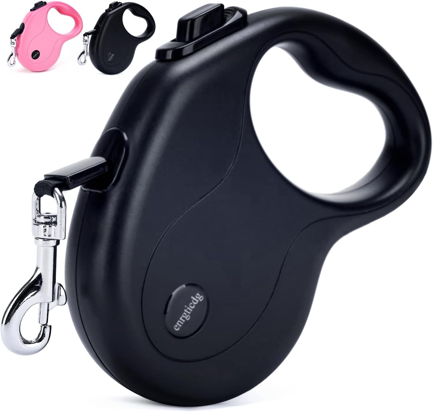 enrgticdg-16ft-retractable-dog-leash-light-weight-leash-for-small-to-medium-dogs-cats-up-to-50lbs-stainless-steel-spring-strong-nylon-tape-tangle-free-one-handed-brake-pink-black