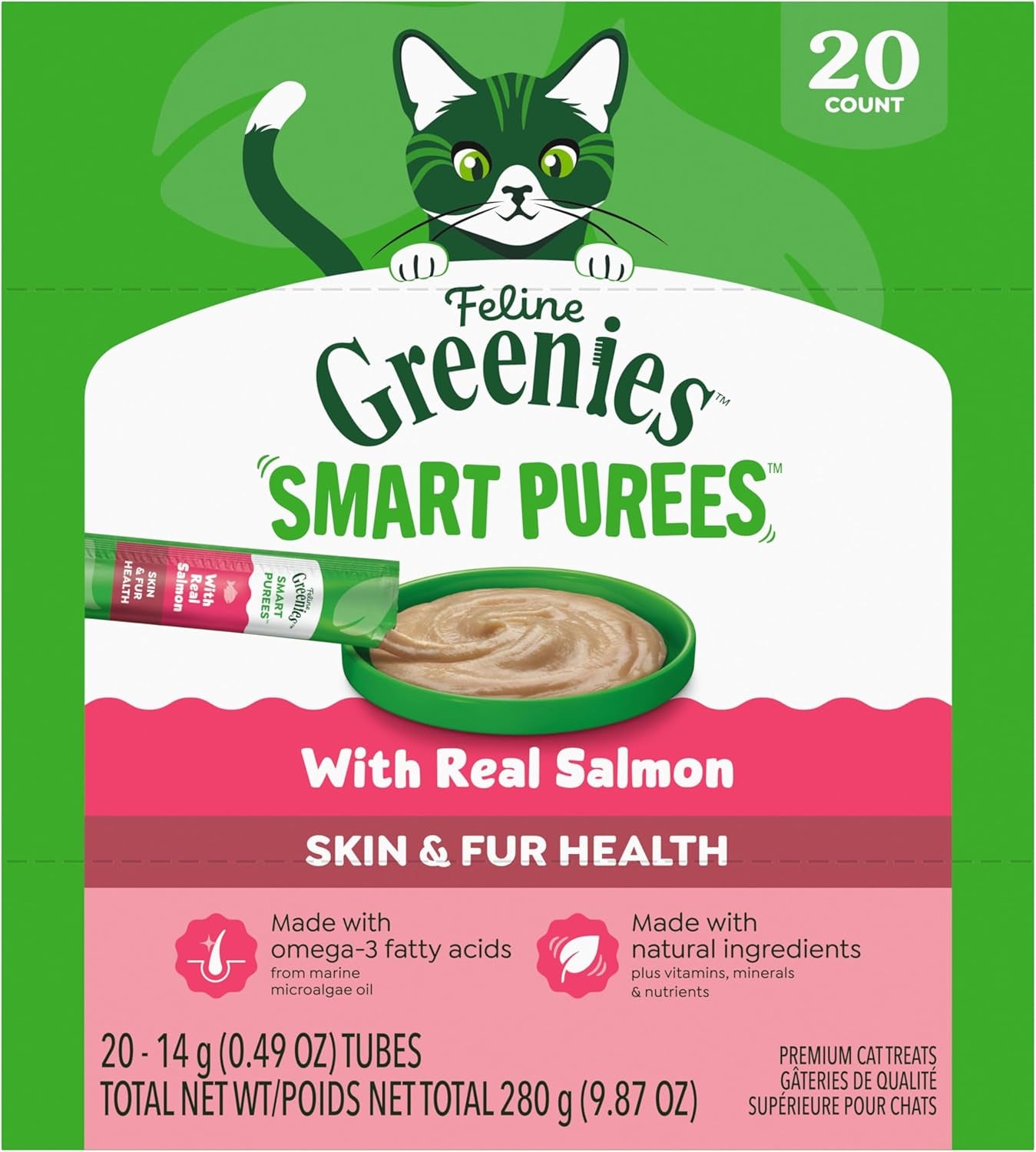 greenies-feline-smart-purees-skin-fur-health-lickable-cat-treats-with-real-salmon-0-49-oz-tubes-20-count-grain-free-omega-3-from-marine-microalgae-oil-real-salmon-protein-no-carrageenan-moisture-rich-nutritionally-complete