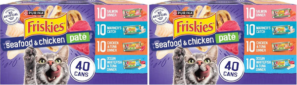 Purina Friskies Pate Wet Cat Food Variety Pack Seafood and Chicken Pate Favorites 40Ct VP - (Pack of 40) 5.5 Oz. Cans13