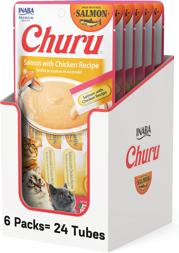 INABA Churu Cat Treats, Lickable, Squeezable Creamy Purée Cat Treat with Green Tea Extract & Taurine, 0.5 Ounces Each Tube, 24 Tubes (4 per Pack), Chicken Recipe22