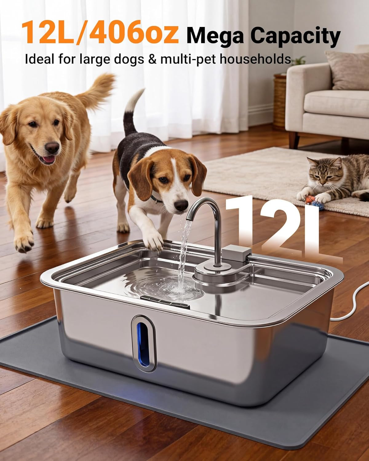 12l-3-17gal-dog-water-fountain-with-silicone-mat-3-filters-stainless-steel-multi-pet-water-dispenser-quiet-automatic-dog-water-bowl-dispenser-with-visible-window-alert-light-for-large-dogs-cats