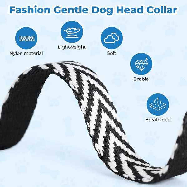 Gentle Dog Head Collar, Soft Nylon No Pull Padded Halter with Fashion Stripes, Breathable Nose Leash for Dogs, anti Pulling Barking(M)2