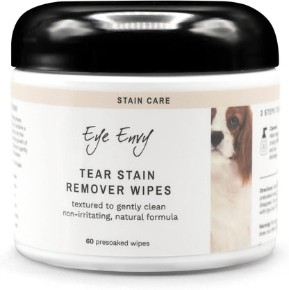 Eye Envy Tear Stain Wipes for Dogs. Textured to Gently Clean. Presoaked in Natural Formula. Recommended by AKC Breeders, Professional Groomers. Cleans Staining. USA Made. 60 Wipes1