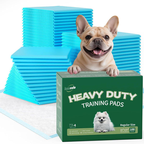 IMMCUTE Puppy Pads 22"X23" 100 Count | 6-Layer Leak-Proof & Super Absorbent Dog Training Pads | Disposable Potty Pads for Puppies, Dogs, Cats & Rabbits | Blue & White12