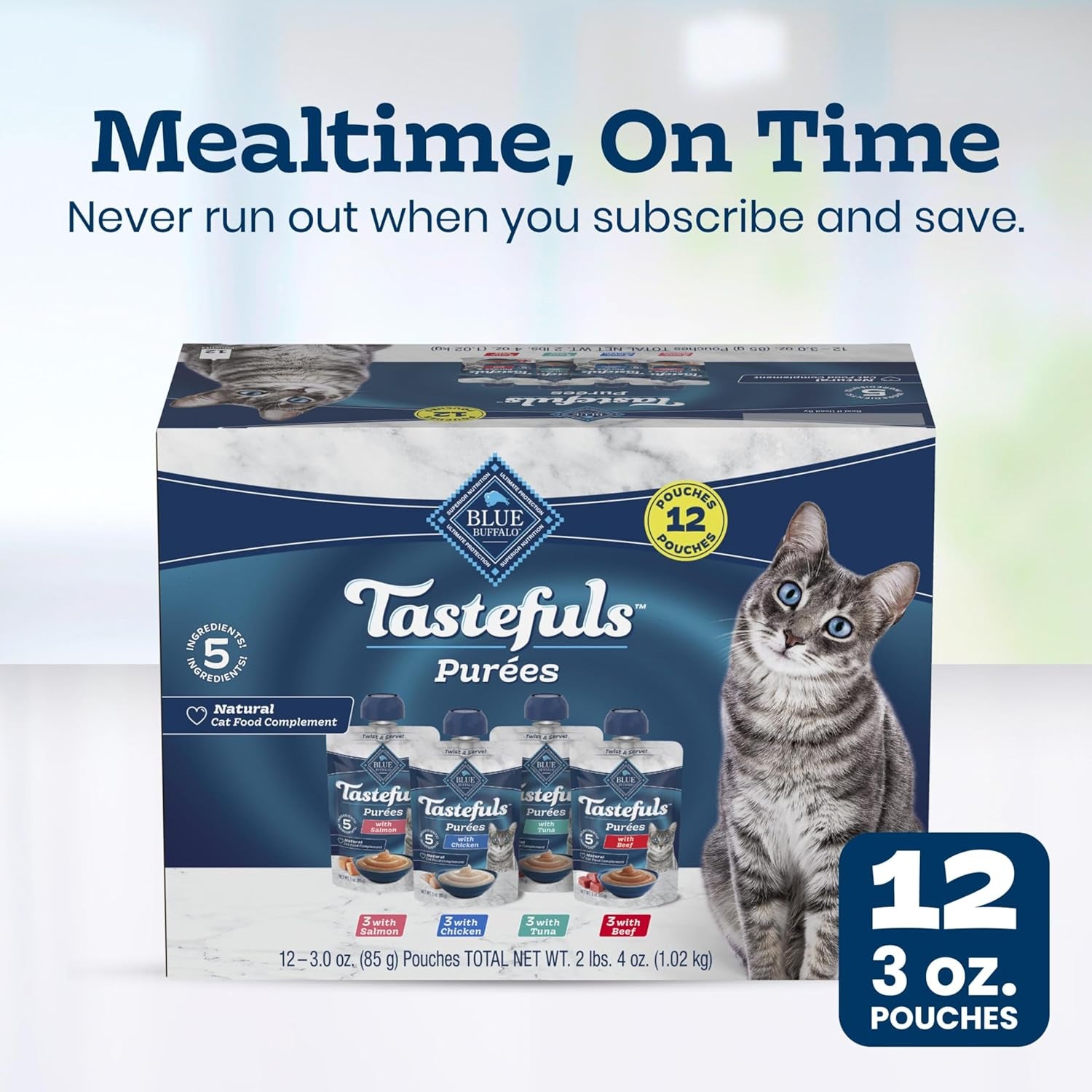 blue-buffalo-tastefuls-purees-variety-pack-cat-food-topper-3-oz-12-ct-chicken-tuna-beef-just-5-ingredients-resealable-twist-cap-pouches