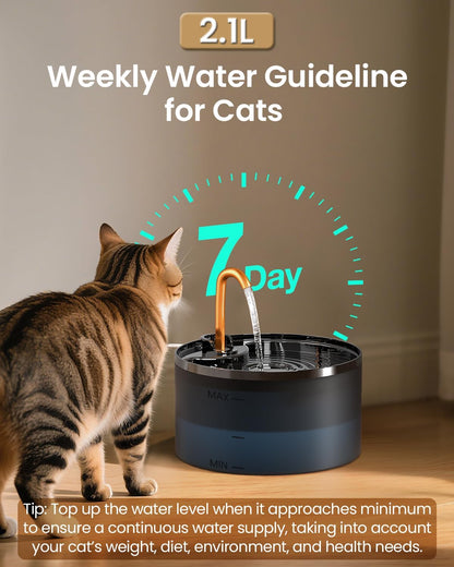 MISFANS Cat Water Fountain with 3-Pack Replaceable Filters,Copper Faucet | 71Oz/2.1L Cat Fountain for Drinking, Misfans-Designed Pump & Filter, Plastic Automatic Pet Water Fountain Bowl & Dispenser5