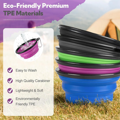 Collapsible Dog Bowl Large 34Oz, Travel Dog Water Bowl Portable | 2 Pack, 2 Carabiner Clips, Silicone Travel Dog Bowl Foldable, Feeding Watering Dish Bowl, for Parking, Walking, Camping9