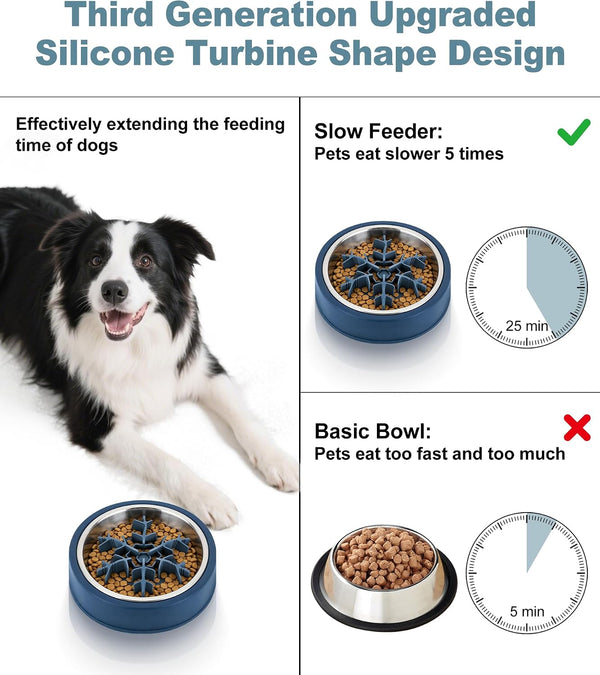 Slow Feeder Insert for Dog Bowl, Mabnuby 100% Food-Grade Silicone Slow Feeder Insert Fits Large Medium Small Size Dogs, Compatible with Regular & Elevated Bowls, Helps Prevent Digestive Issues, Blue2