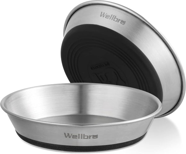 Cat Bowls, 2 Pcs Stainless Steel Cat Bowls for Food and Water, Whisker Fatigue Shallow Non-Slip Dishes Plates for Small Dog Puppies Cats1