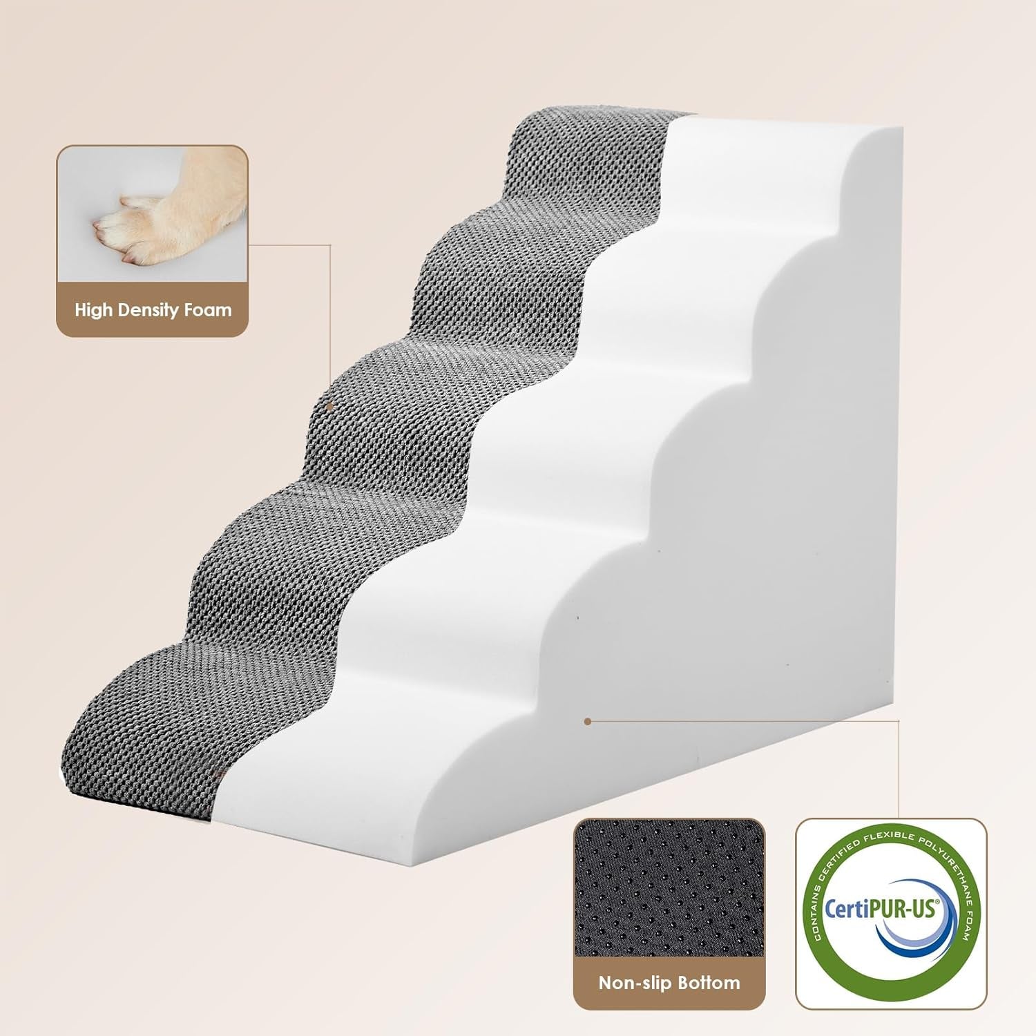 eheyciga-curved-dog-stairs-ramp-for-5-step-high-beds-22-6-h-dog-steps-33d-density-of-pure-foam-for-small-dogs-and-cats-pet-stairs-for-high-bed-climbing-non-slip-balanced-pet-step-indoor-grey