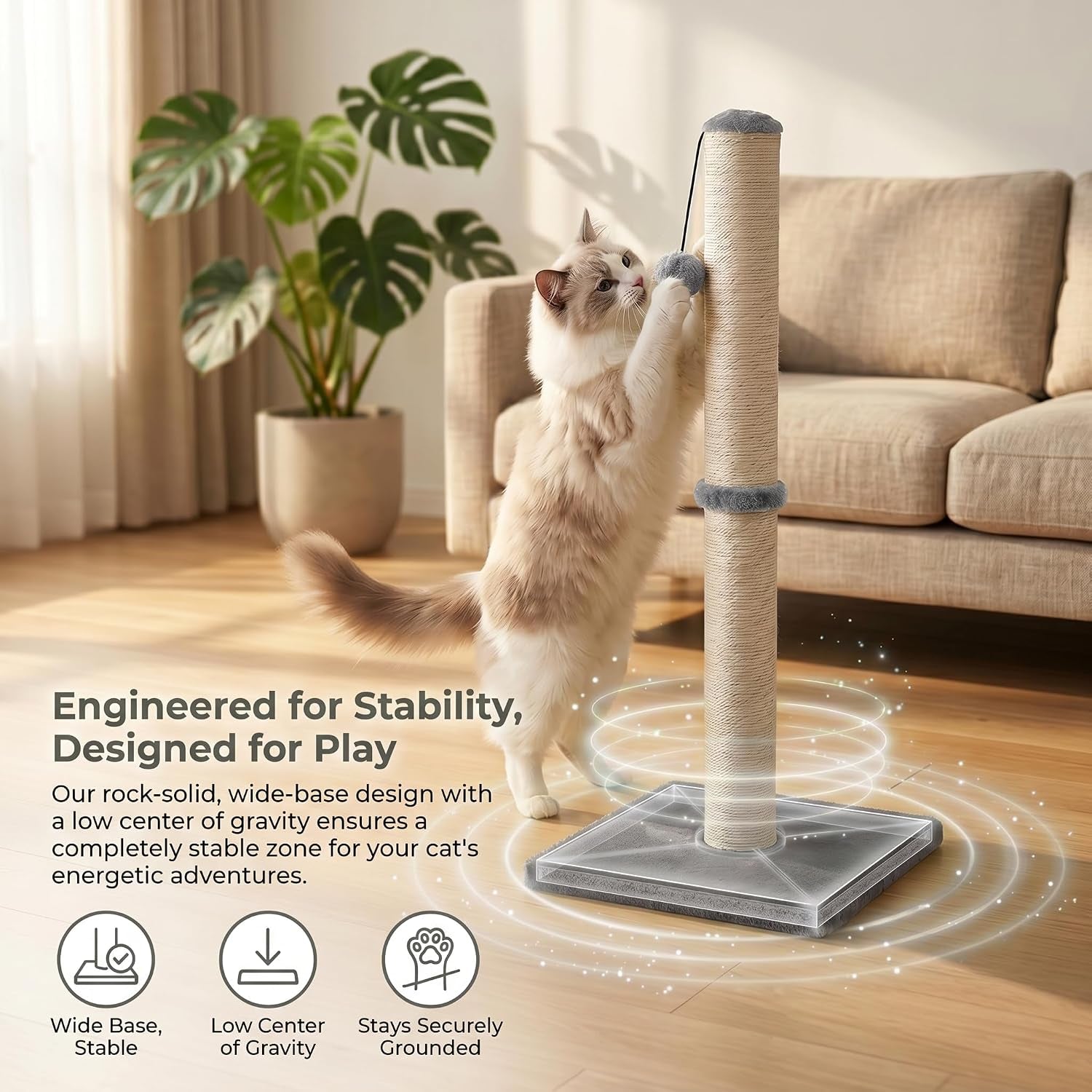dimaka-29-height-tall-cat-scratching-post-claw-scratcher-with-sisal-rope-and-covered-with-soft-smooth-plush-vertical-scratch-full-strectch-for-standard-size-catsgrey-29-inches-for-all-cats