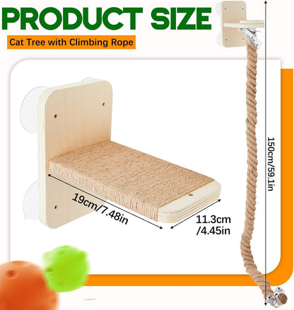 Weysat Cat Climbing Rope 2 Pcs Window Perch with 59.1 Inch Climbing Rope Wall Mounted Cat Tree Tower Toy with Scratching Post Kitten Ladder Jumping Platform Wall Steps for Playing and Rest2