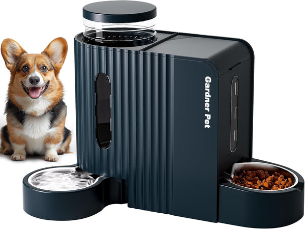 Gardner Pet Automatic Gravity Cat Food Feeder and Water Dispenser Stainless Steel Two-In-One Set Large Capacity Dispenser for Pets Dogs, Puppies, Kittens-(0.8 Gallons X 2)10