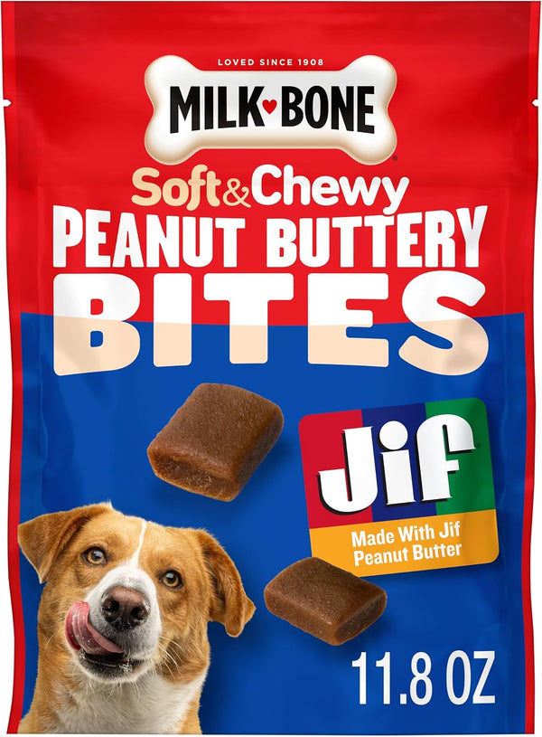 Milk-Bone Soft & Chewy Peanut Buttery Bites, 11.8 Oz. Bag | Soft Dog Treats with Jif Peanut Butter1