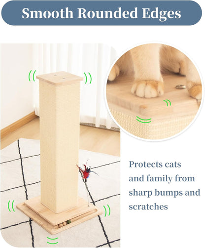 Sturdy Cat Scratching Post for Indoor Cats & Kittens, Classic Single Post with Sisal Rope, Jute Fiber, Wood Base6