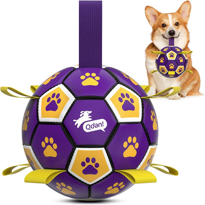 QDAN Dog Toys Dog Balls, 6 Inch Dog Soccer Ball with Straps, Herding Balls | Dog Birthday Toy, Balls for 20-40Lbs Dogs, Outdoor Puppy Toys to Keep Them Busy, Interactive Toy for Tug, Pool Water Toy Ball34