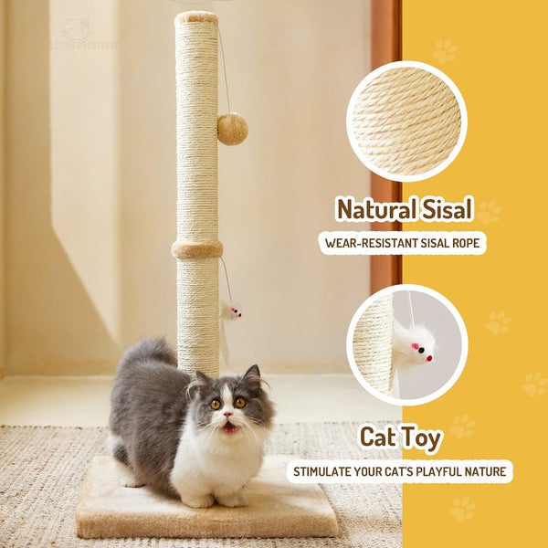 Meowhomm 32” Tall Cat Scratching Posts for Indoor Cats Adults with 2 Hanging Ball, Large Cat Scratch Post Cat Scratcher Includes Sisal Rope(Yellow)2