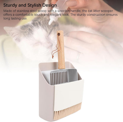 Haofy Cat Litter Scoop Set,Wooden Handle Kitty Litter Scooper with Cleaning Brush and Dustpan for Home Gardening Beach2